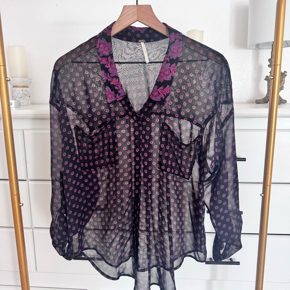 Free People Purple Black Easy Rider Floral
Paisley Button Up Blouse Size Small - Picture 2 of 16